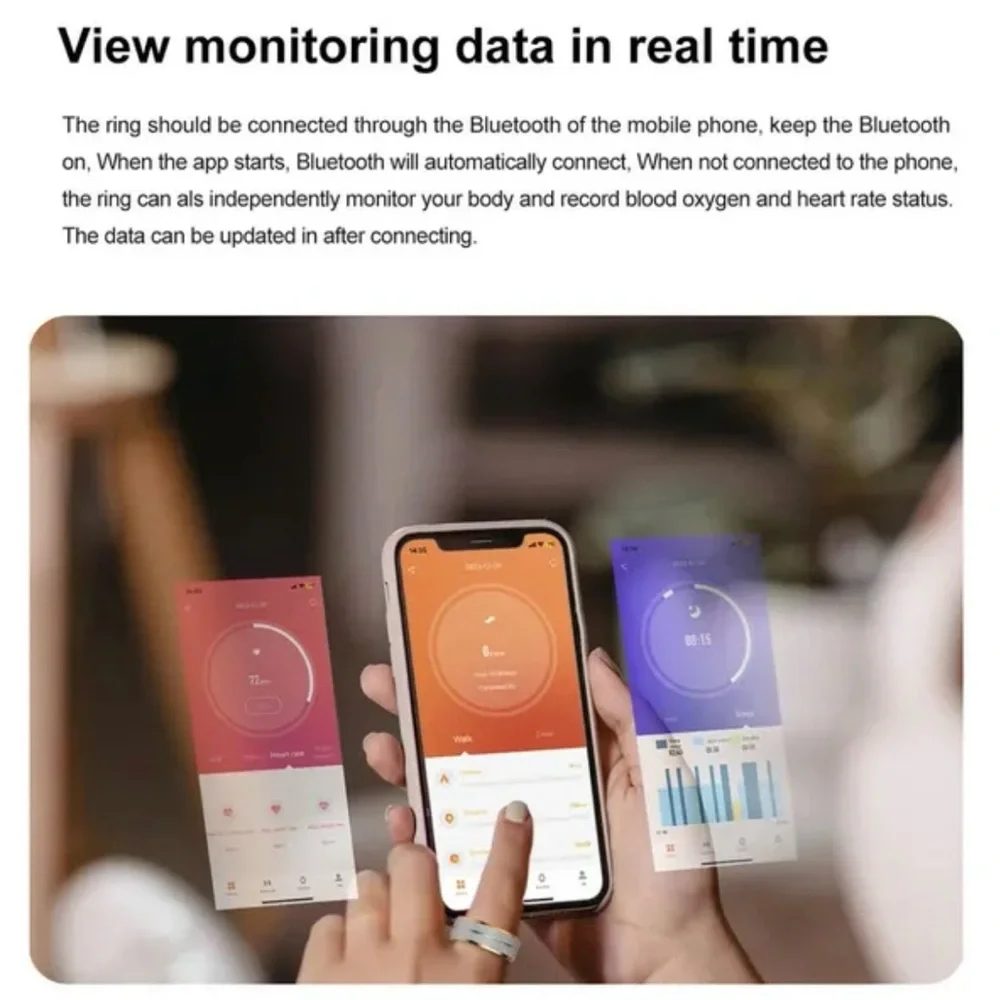 Black Smart Ring with Sleep Monitoring and NFC